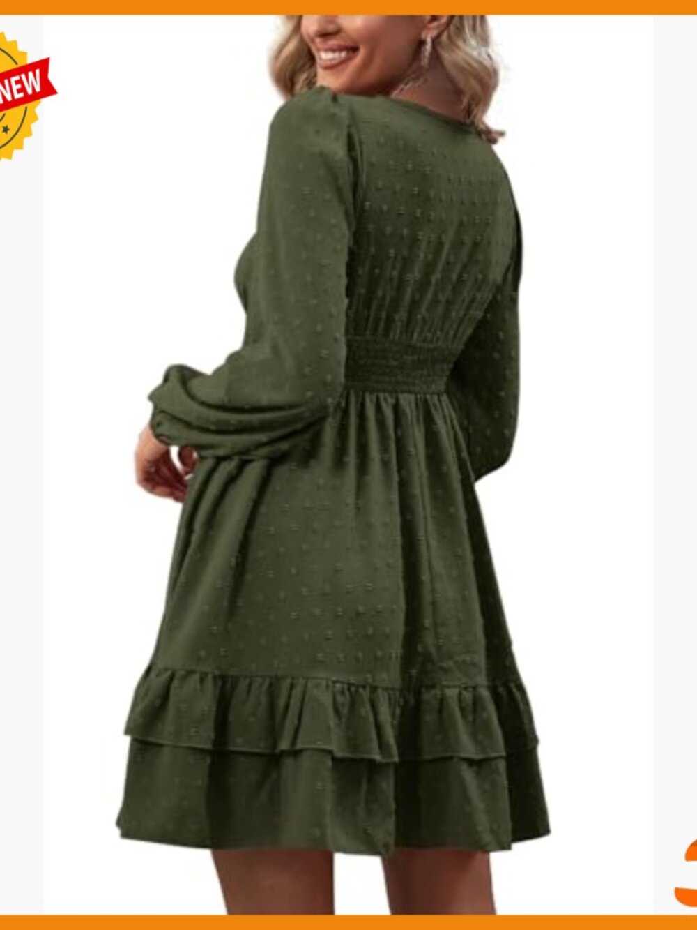 Long Sleeve Wrap Mini Dress with Ruffle Hem Swiss Dots Fabric - Picture 2 of 7